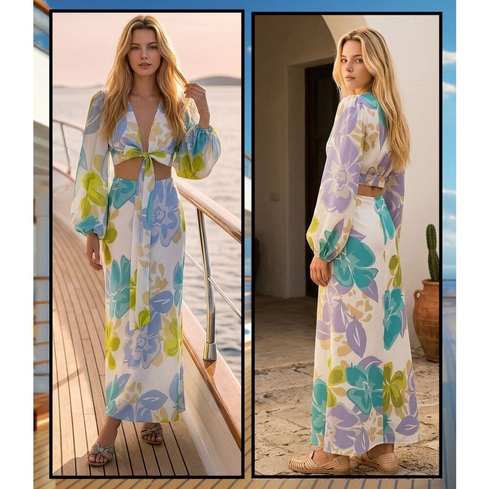 Fortunate One US Artists Muse Top and Skirt 2-Piece Set Blue Size L NEW